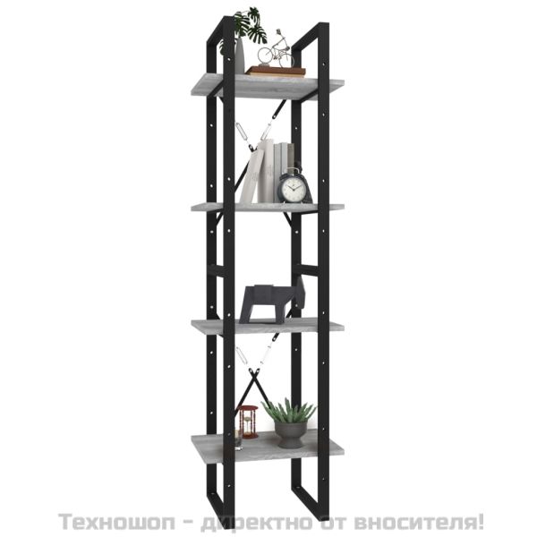 Библиотека на 4 нива, сив сонома, 40x30x140 см, инженерно дърво