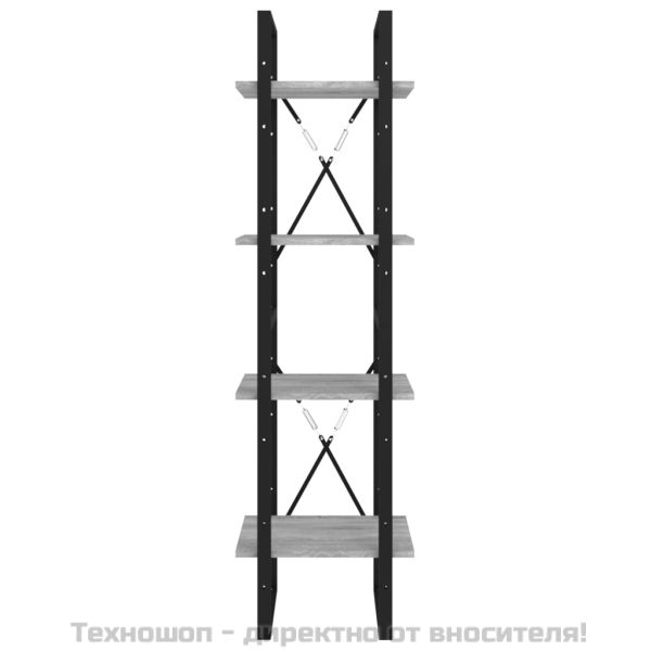 Библиотека на 4 нива, сив сонома, 40x30x140 см, инженерно дърво