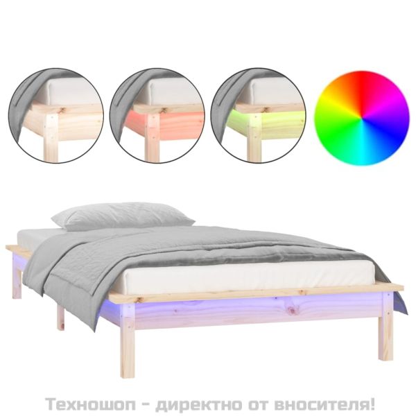 Рамка за легло с LED осветление 90x200 см масивно дърво