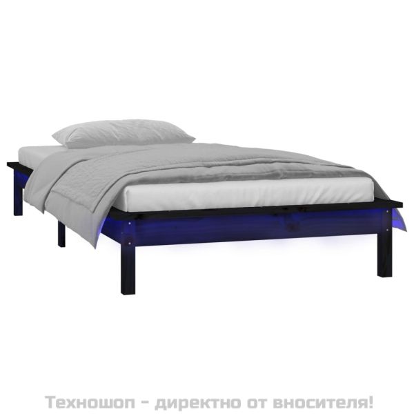 LED рамка за легло черна 75x190 см Small Single дърво масив