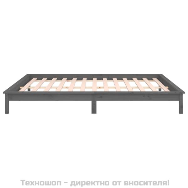 Рамка за легло с LED осветление сива 200x200 см масивно дърво