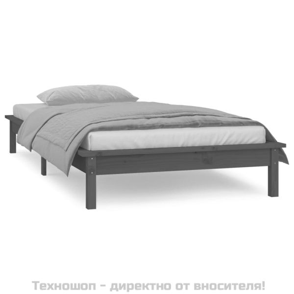 LED рамка за легло сива 90x190 см Single масивна дървесина