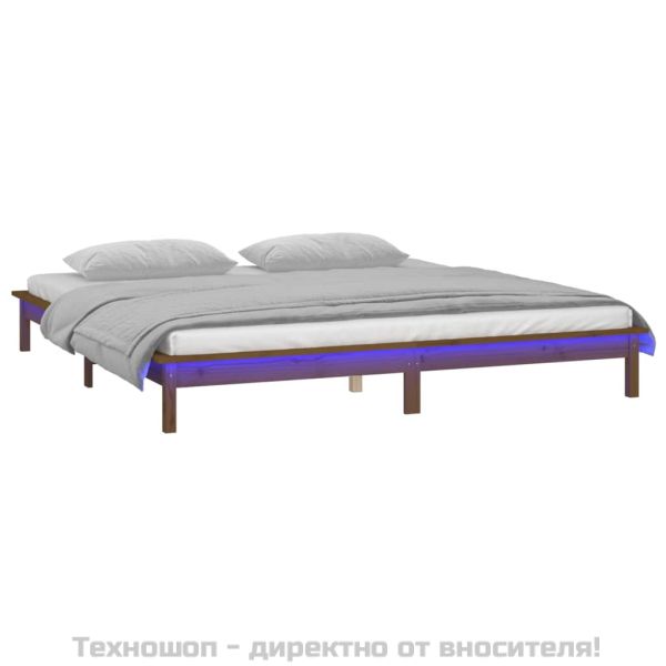 Рамка за легло с LED меденокафява 140x200 см масивно дърво