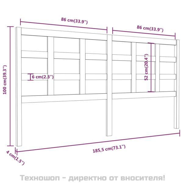 Горна табла за легло, меденокафява, 185,5x4x100 см, бор масив