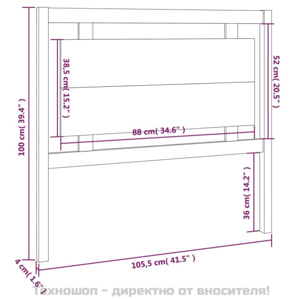 Горна табла за легло, 105,5x4x100 см, бор масив