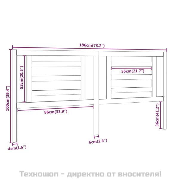 Горна табла за легло, сива, 186x4x100 см, бор масив