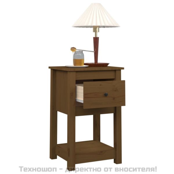 Нощно шкафче, меденокафяво, 40x35x61,5 см, борово дърво масив