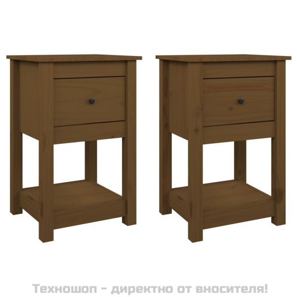 Нощни шкафчета, 2 бр, меденокафяви, 40x35x61,5 см, бор масив