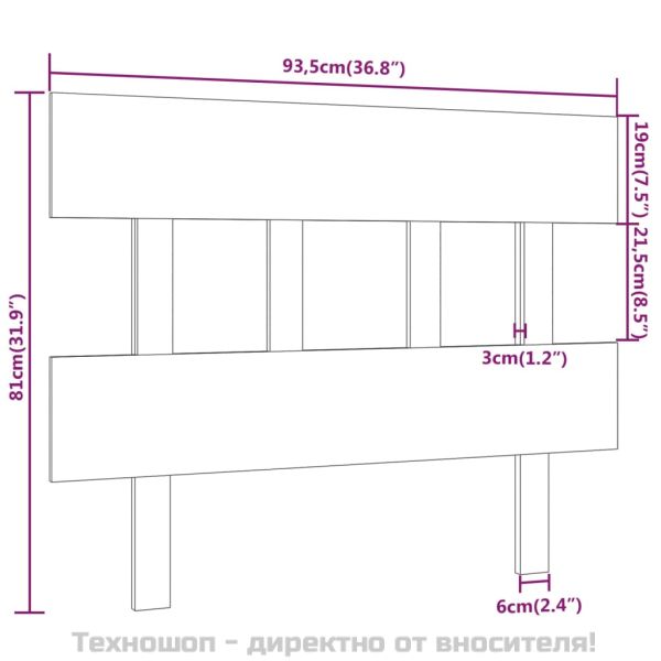 Горна табла за легло, черна, 93,5x3x81 см, бор масив