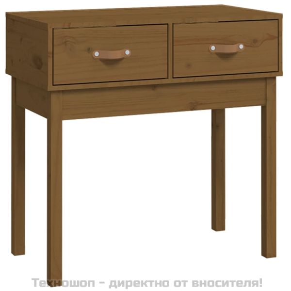 Конзолна маса, меденокафява, 76,5x40x75 см, борово дърво масив