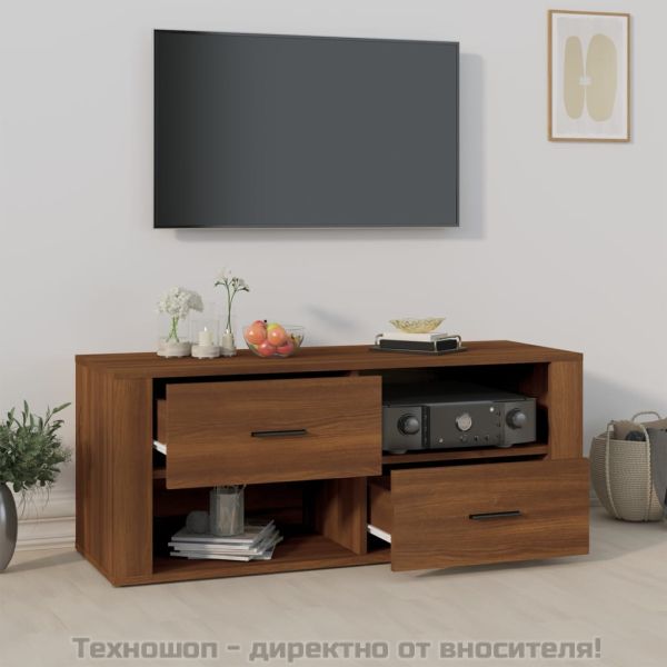 ТВ шкаф, кафяв дъб, 100x35x40 см, инженерно дърво