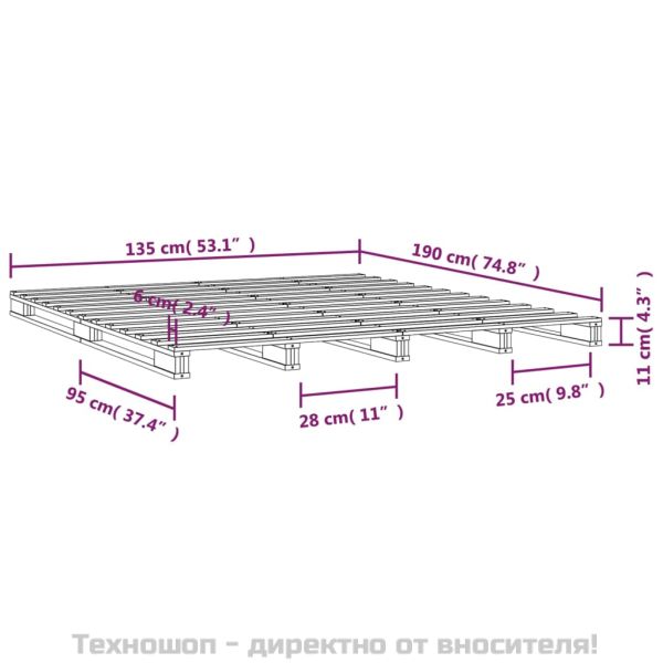 Легло от палети черно 135x190 см бор масив Double