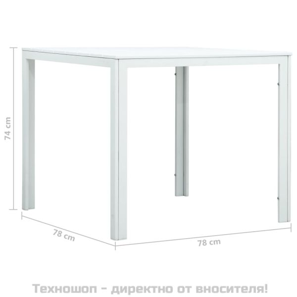 Маса за кафе, бяла, 78x78x74 см, HDPE, дървен вид