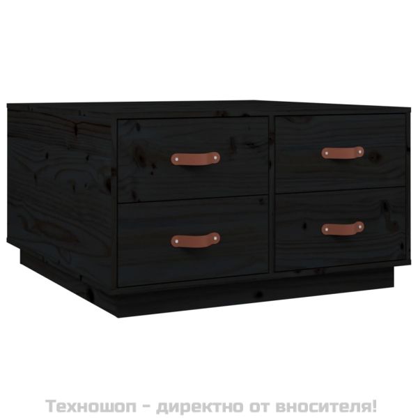 Кафе маса, черна, 80x80x45 см, борово дърво масив