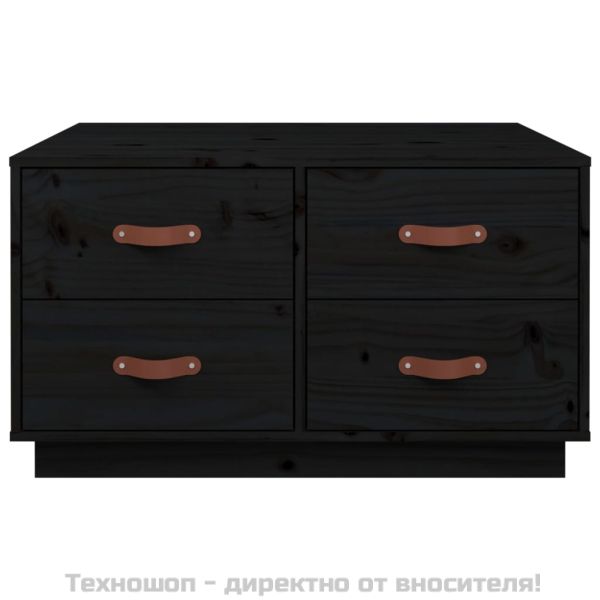 Кафе маса, черна, 80x80x45 см, борово дърво масив