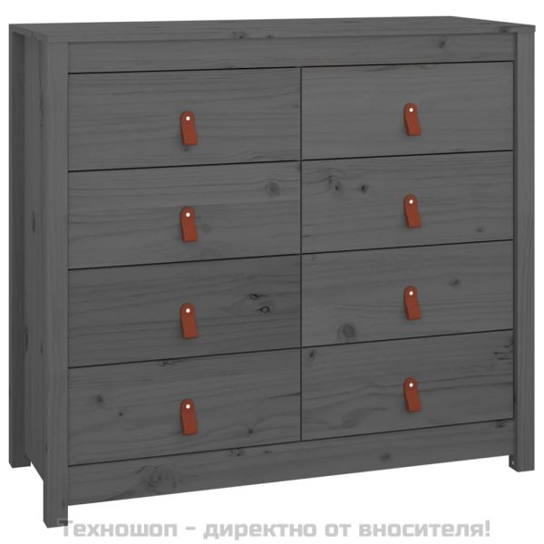 Страничен шкаф сив 100x40x90 см борово дърво масив
