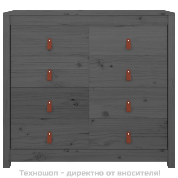 Страничен шкаф сив 100x40x90 см борово дърво масив