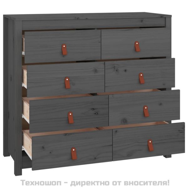 Страничен шкаф сив 100x40x90 см борово дърво масив