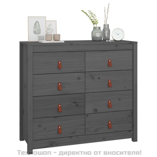 Страничен шкаф сив 100x40x90 см борово дърво масив