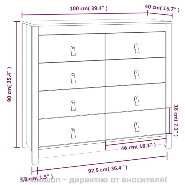 Страничен шкаф сив 100x40x90 см борово дърво масив