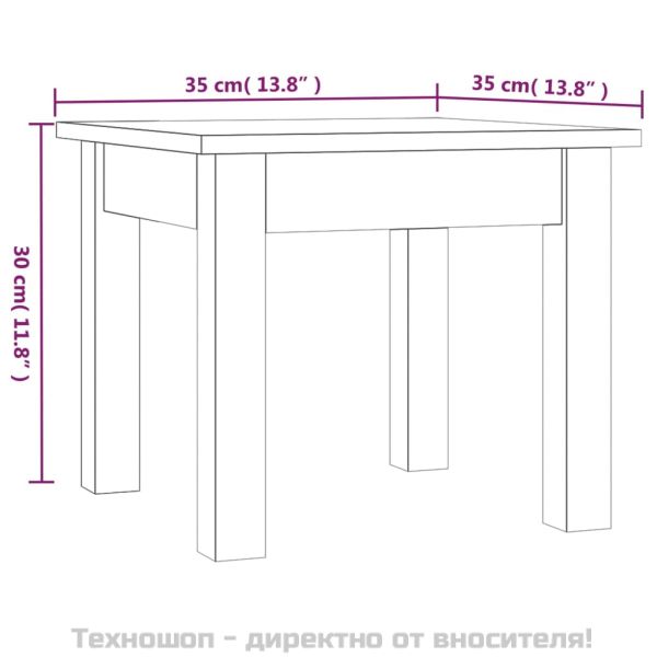 Кафе маса, меденокафява, 35x35x30 см, бор дърво масив