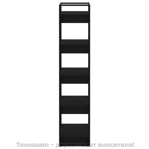Библиотека/разделител за стая, черна, 60x35x160 см, бор масив