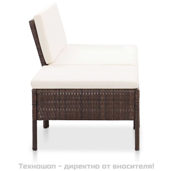 Градински комплект с възглавници, 3 части, кафяв полиратан