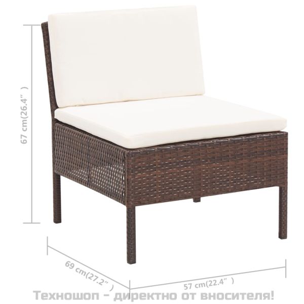 Градински комплект с възглавници, 3 части, кафяв полиратан