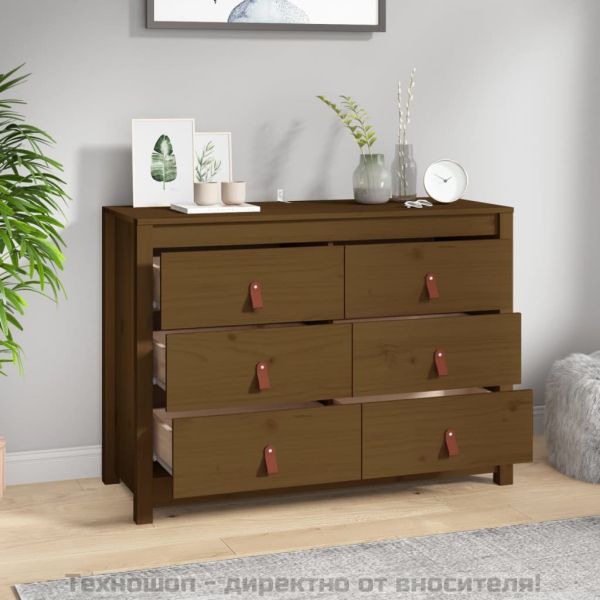 Страничен шкаф, меденокафяв, 100x40x72 см, борово дърво масив