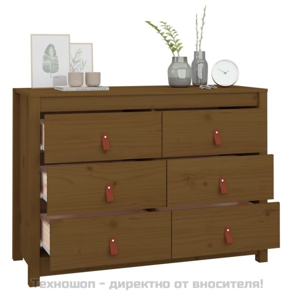 Страничен шкаф, меденокафяв, 100x40x72 см, борово дърво масив