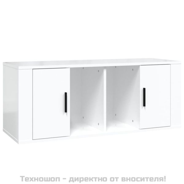 ТВ шкаф бял гланц 100x35x40 см инженерно дърво
