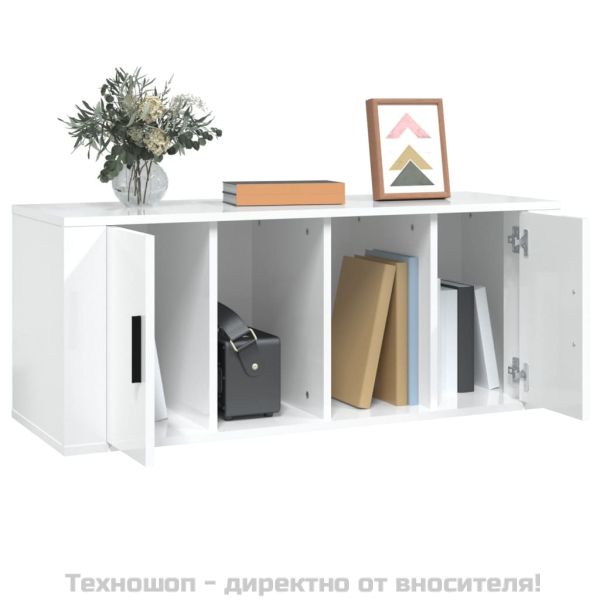 ТВ шкаф бял гланц 100x35x40 см инженерно дърво