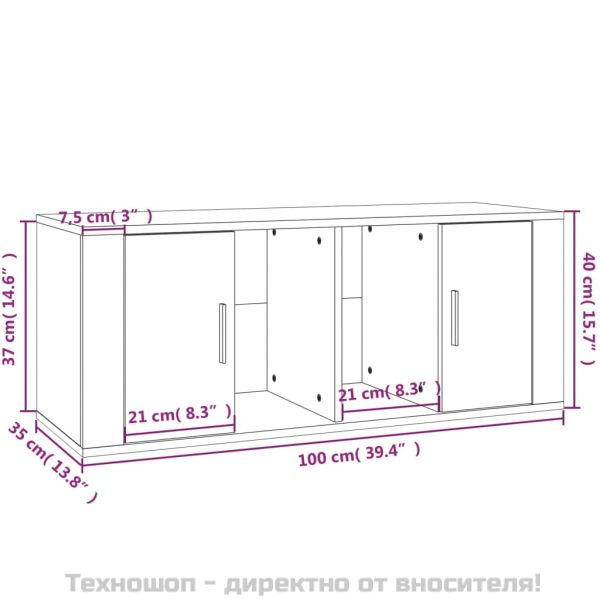 ТВ шкаф бял гланц 100x35x40 см инженерно дърво