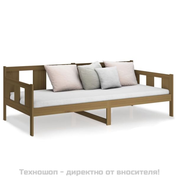 Дневно легло без матрак, меденокафяв, бор масив, 90x200 см