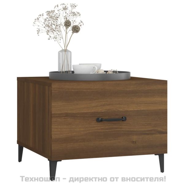 Маса за кафе с метални крака, кафяв дъб, 50x50x40 см