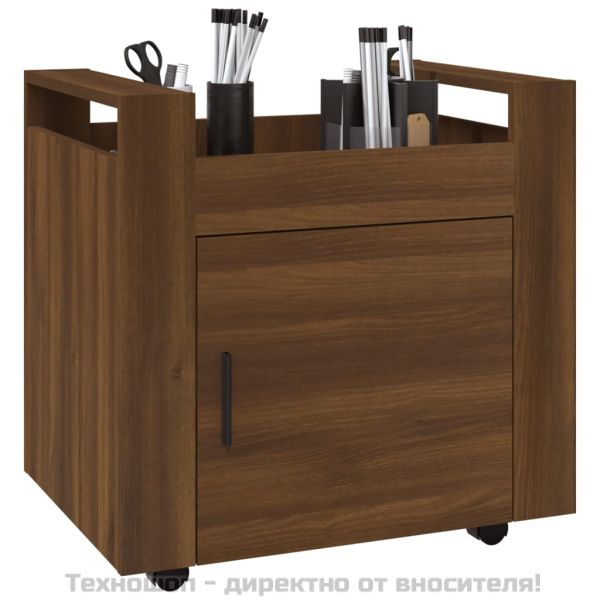 Бюро на колелца, кафяв дъб, 60x45x60 см, инженерно дърво