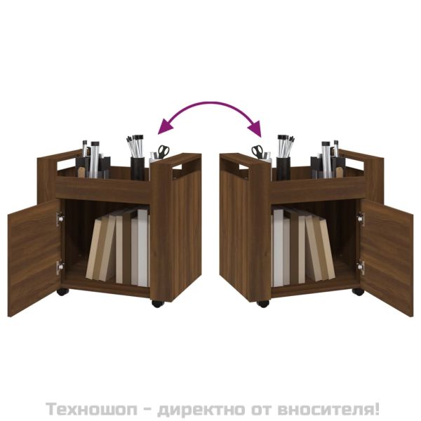 Бюро на колелца, кафяв дъб, 60x45x60 см, инженерно дърво