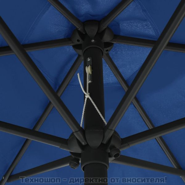 Градински чадър с LED светлини и алуминиев прът 270 см лазурно