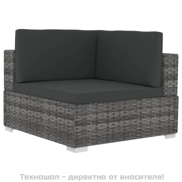 Градински комплект с възглавници, 3 части, полиратан, сив