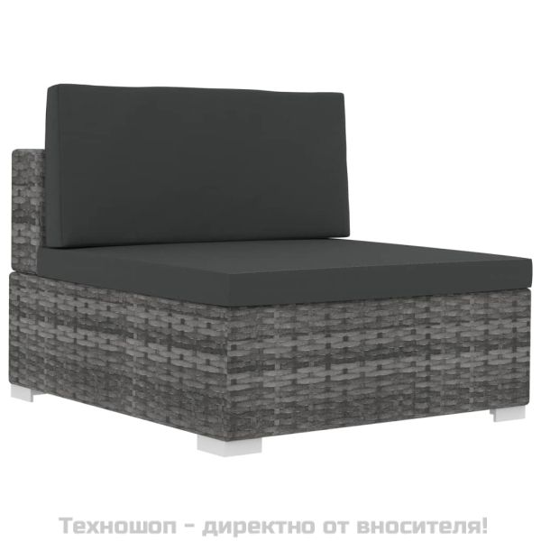 Градински комплект с възглавници, 3 части, полиратан, сив