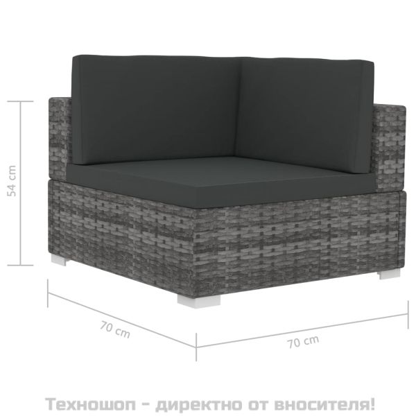 Градински комплект с възглавници, 3 части, полиратан, сив