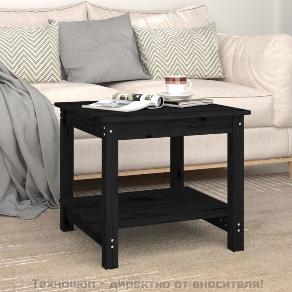 Кафе маса, черна, 50x50x45 см, борово дърво масив