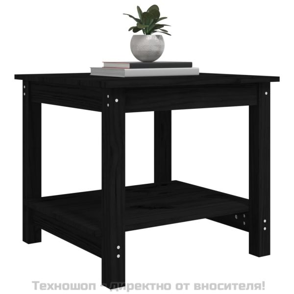 Кафе маса, черна, 50x50x45 см, борово дърво масив