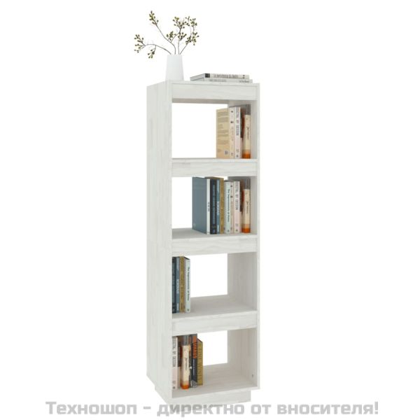 Библиотека/разделител за стая, бяла, 40x35x135 см, бор масив