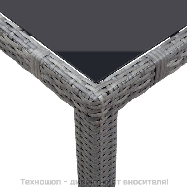 Градински трапезен комплект, 9 части, полиратан, сив