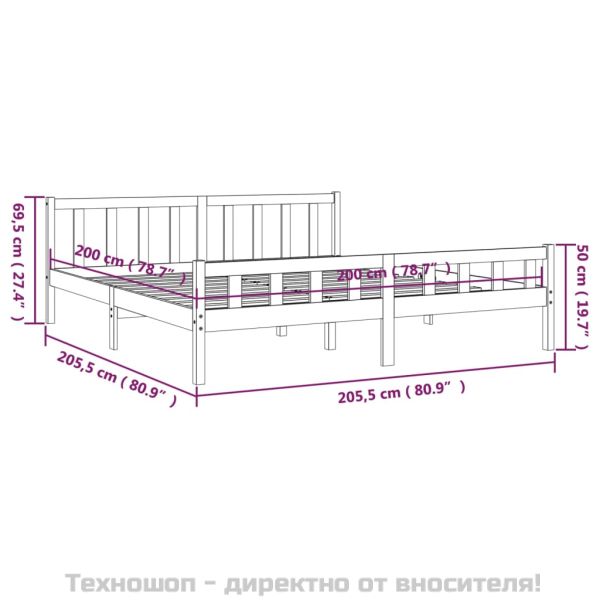 Рамка за легло, черна, дърво масив, 200x200 см