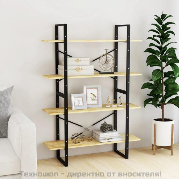 4-етажна библиотека, 100x30x140 см, борово дърво масив