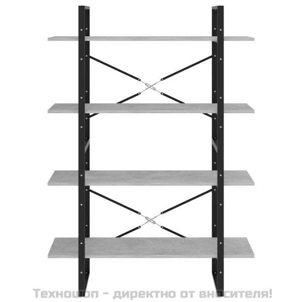 4-етажна библиотека бетонно сив 100x30x140 см инженерно дърво