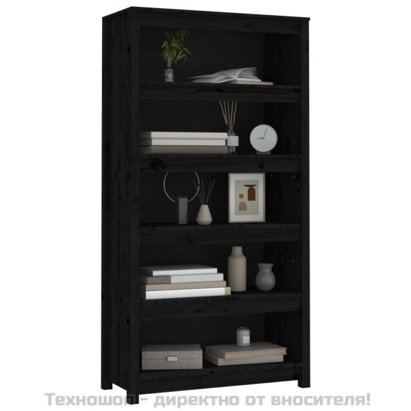 Библиотека, черна, 80x35x154 см, бор масив