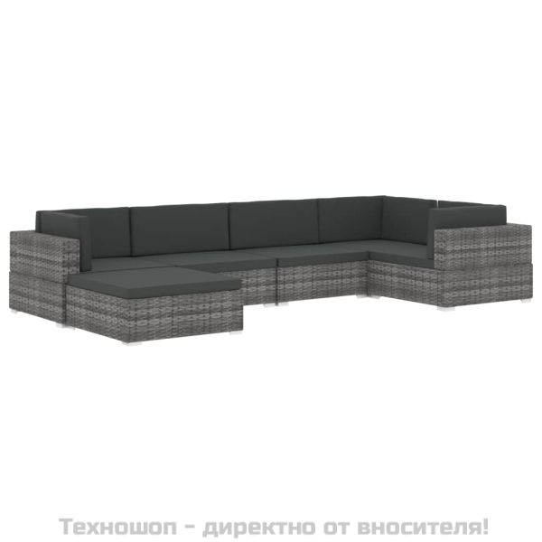 Модулна табуретка с възглавница, 1 бр, полиратан, черна